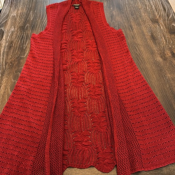 🟣 LAUREN MICHELLE RED KNIT SLEEVELESS CARDIGAN SIZE LARGE - Picture 3 of 7